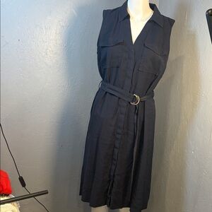 H&M Navy Belted Knee Length Dress size 10